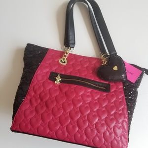 Betsey Johnson -Pink & Black Sequin Large Tote NWT